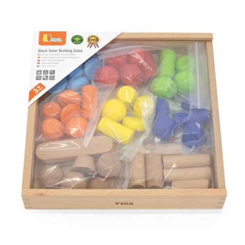 VIGA Drewniane Klocki Geometryczne Układanka 52 el. 3+