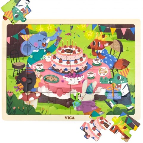 VIGA Drewniane Puzzle Układanka 24 el. Przyjęcie Urodzinowe 2+