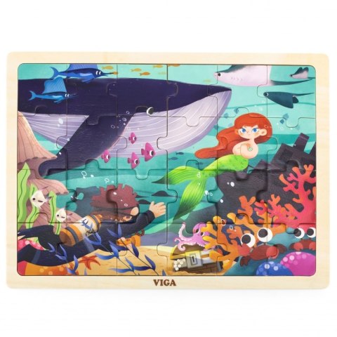 VIGA Drewniane Puzzle Układanka 24 el. Sekrety Morza 2+