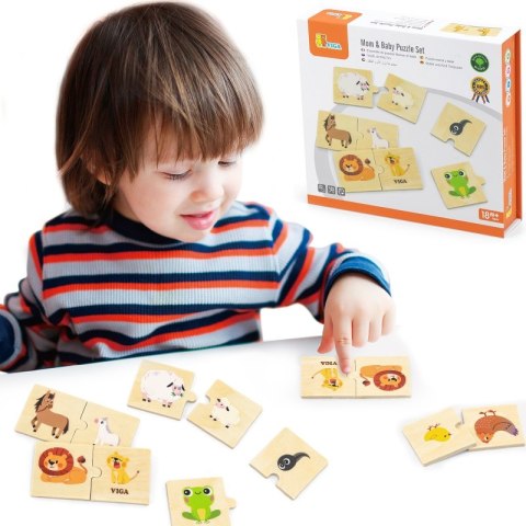 VIGA Drewniane Puzzle Układanka Zwierzątka Małe i Duże 18m+