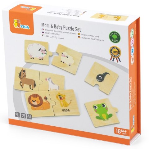 VIGA Drewniane Puzzle Układanka Zwierzątka Małe i Duże 18m+