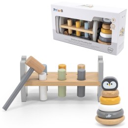 VIGA PolarB Zestaw Drewniana Piramidka + Przebijanka z Młoteczkiem Pingwinek Montessori 12m+