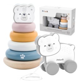 VIGA PolarB Zestaw Miś Polarny Drewniana Piramidka + Miś Polarny do Ciągnięcia 18m+