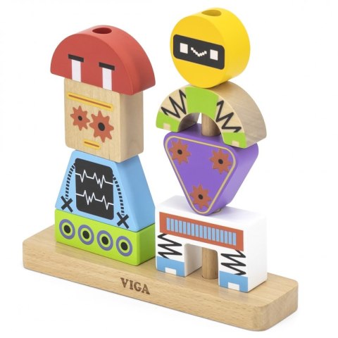 VIGA Układanka Piramidka Roboty + Wzory 8 el. 3+