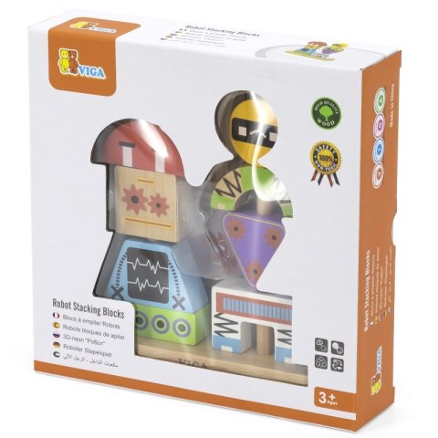 VIGA Układanka Piramidka Roboty + Wzory 8 el. 3+