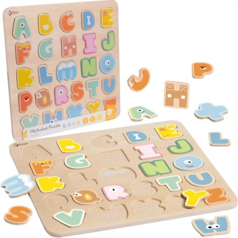 CLASSIC WORLD Drewniane Puzzle Montessori Układanka Nauka Alfabetu Liter Słów 27 el. 2+