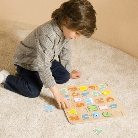 CLASSIC WORLD Drewniane Puzzle Montessori Układanka Nauka Alfabetu Liter Słów 27 el. 2+