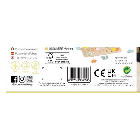 CLASSIC WORLD Drewniane Puzzle Montessori Układanka Nauka Alfabetu Liter Słów 27 el. 2+