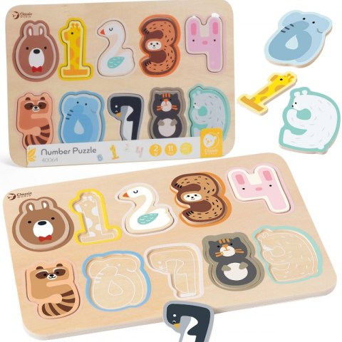 CLASSIC WORLD Drewniane Puzzle Numeryczne Cyferki Montessori 11 el. 2+