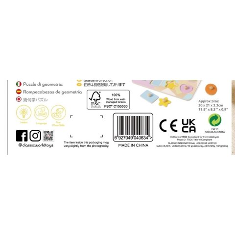 CLASSIC WORLD Układanka Puzzle Klocki Geometryczne 9 el. 18m+