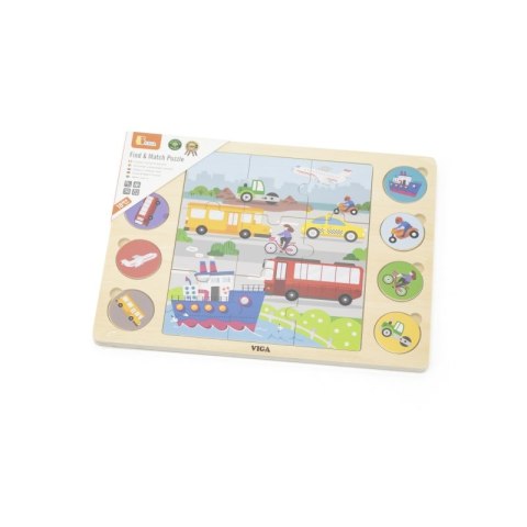 VIGA Drewniane Puzzle Odgadnij po Cieniu - Środki Transportu Układanka 17 el. 18m+