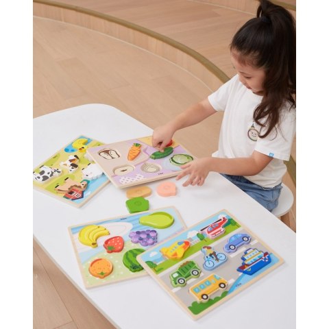 VIGA Drewniane Puzzle Układanka Montessori 2w1 Figurki Farma 18m+