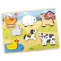 VIGA Drewniane Puzzle Układanka Montessori 2w1 Figurki Farma 18m+
