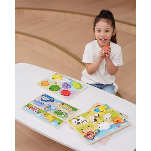 VIGA Drewniane Puzzle Układanka Montessori 2w1 Figurki Owoce 18m+