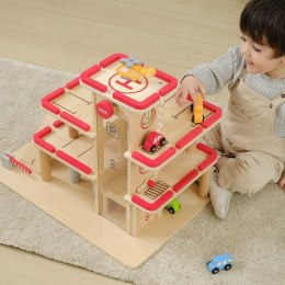 VIGA Drewniany Parking dla Samochodzików z Windą 4 Autka Helikopter 3+