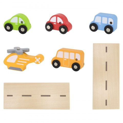 VIGA Drewniany Parking dla Samochodzików z Windą 4 Autka Helikopter 3+