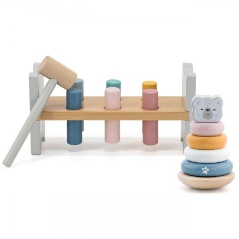 VIGA PolarB Zestaw Drewniana Piramidka + Przebijanka z Młoteczkiem Miś Polarny Montessori 18m+