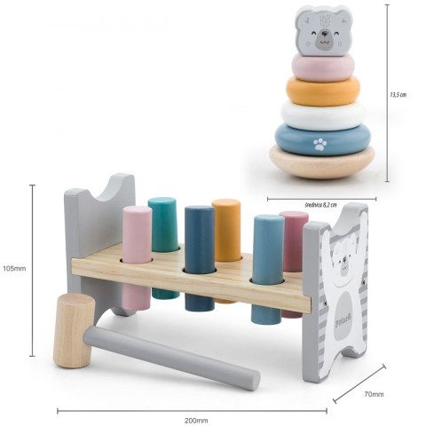 VIGA PolarB Zestaw Drewniana Piramidka + Przebijanka z Młoteczkiem Miś Polarny Montessori 18m+