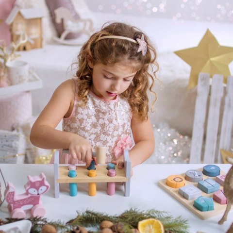 VIGA PolarB Zestaw Drewniana Piramidka + Przebijanka z Młoteczkiem Miś Polarny Montessori 18m+
