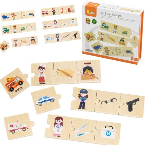 VIGA Zestaw Drewniana Układanka Puzzle Dopasuj Zawody z Narzędziami 18m+