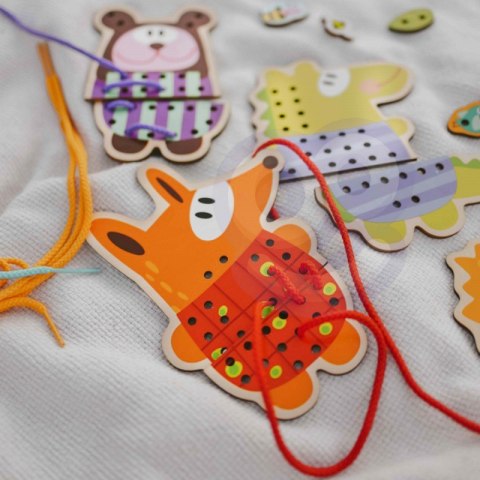 WOOPIE GREEN Drewniana Sznurowanka 5w1 Zwierzątka do Nawlekania