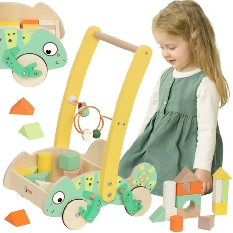 CLASSIC WORLD Drewniany Pchacz Chodzik Kameleon z Klockami 12m+
