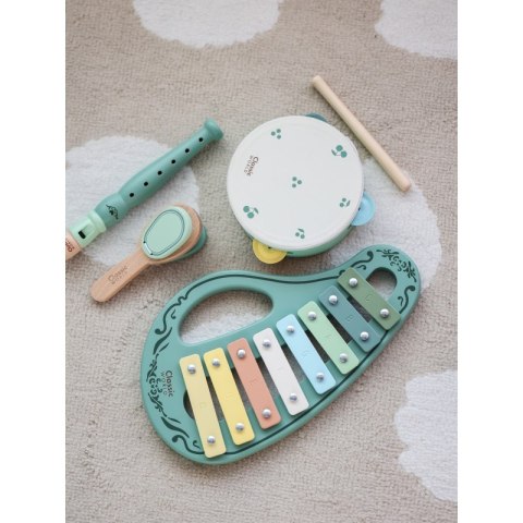 CLASSIC WORLD Drewniany Zestaw Instrumentów Muzycznych Flet Tamburyn Kastaniet Cymbałki 18m+