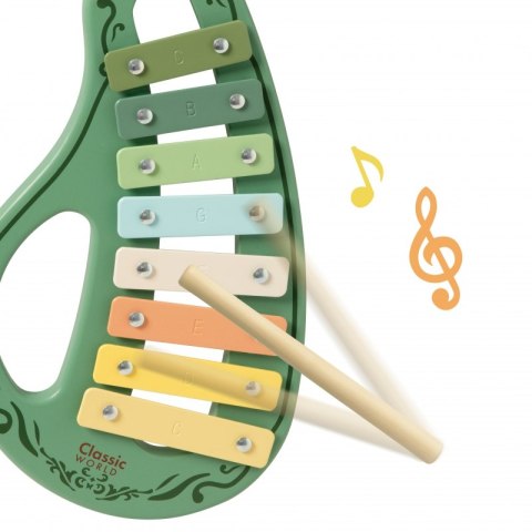 CLASSIC WORLD Drewniany Zestaw Instrumentów Muzycznych Flet Tamburyn Kastaniet Cymbałki 18m+