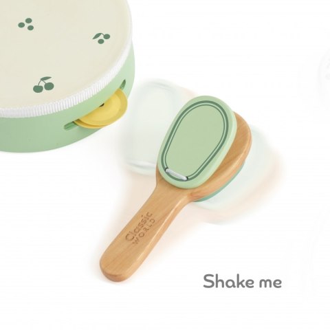 CLASSIC WORLD Drewniany Zestaw Instrumentów Muzycznych Flet Tamburyn Kastaniet Cymbałki 18m+