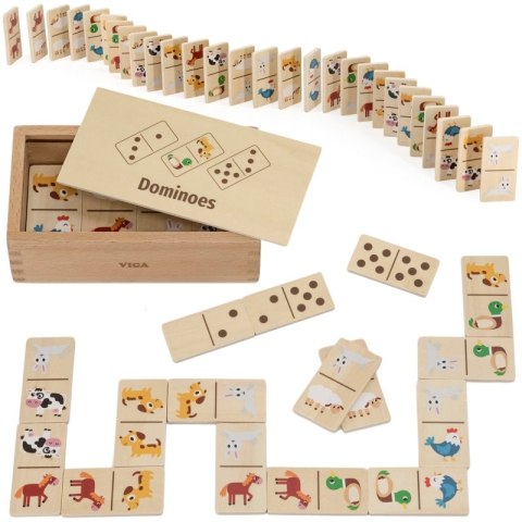 VIGA Drewniane Domino 2w1 Zwierzęta i Liczby 3+