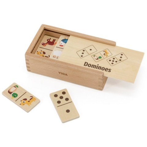VIGA Drewniane Domino 2w1 Zwierzęta i Liczby 3+