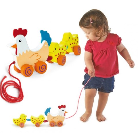VIGA Zestaw do ciągnięcia Kurka z kurczakami 36 cm 18m+