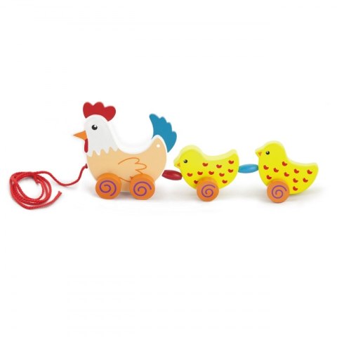 VIGA Zestaw do ciągnięcia Kurka z kurczakami 36 cm 18m+