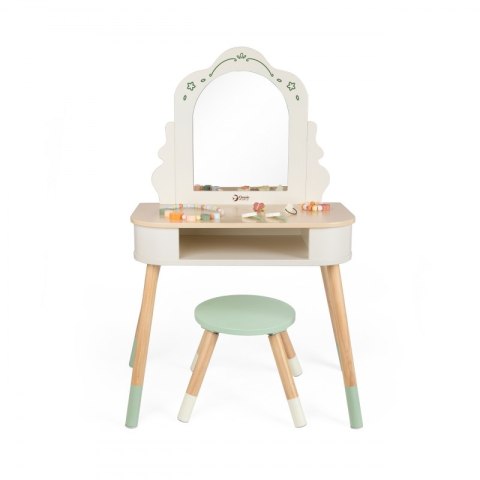 CLASSIC WORLD Drewniana Toaletka z Lustrem Krzesełkiem i Akcesoriami Pastelowa 3+