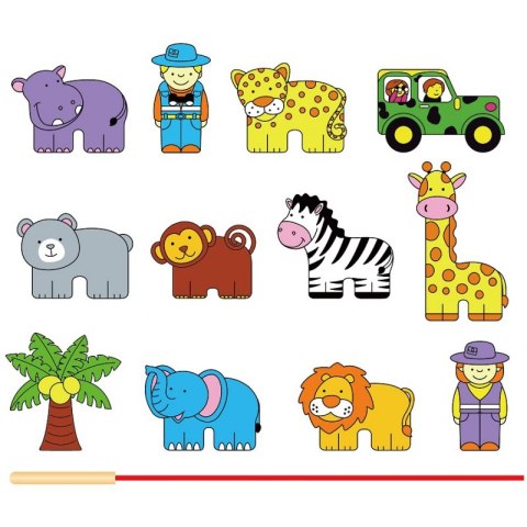 VIGA Drewniana Nawlekanka Przeplatanka Klocki Safari ZOO 2+