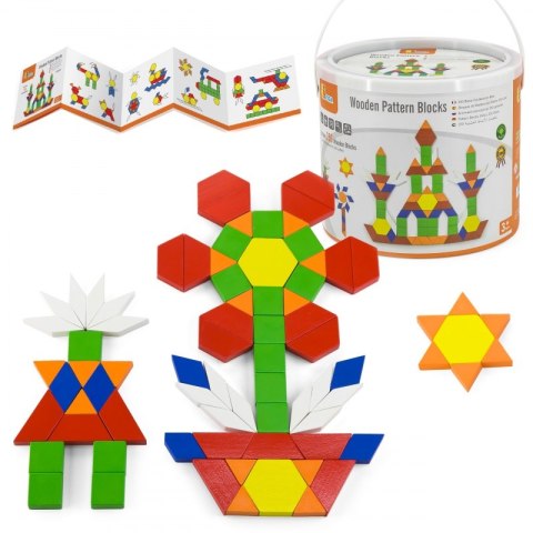 VIGA Drewniane Klocki Płaskie w wiaderku 250 elementów Montessori 3+