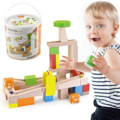 VIGA Drewniany Tor Zjeżdzlania na kulki Kulodrom 49 elementów 3+