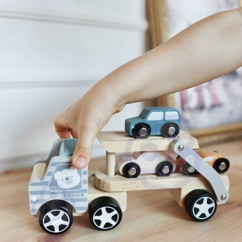 VIGA PolarB Drewniana laweta z samochodzikami Montessori 2+