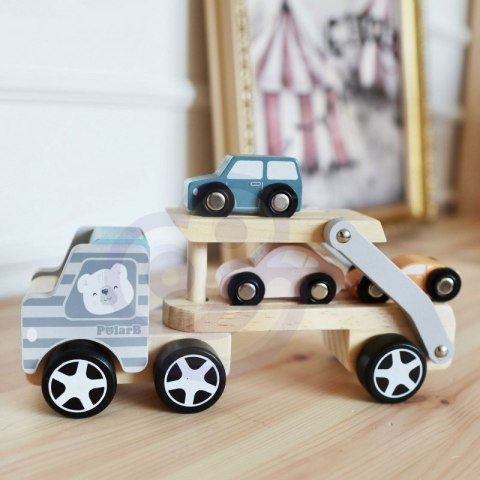 VIGA PolarB Drewniana laweta z samochodzikami Montessori 2+