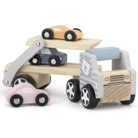 VIGA PolarB Drewniana laweta z samochodzikami Montessori 2+