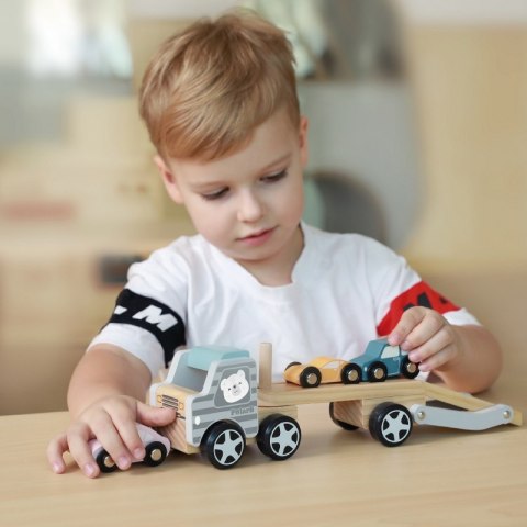 VIGA PolarB Drewniana laweta z samochodzikami Montessori 2+