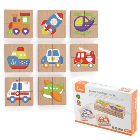 Viga Układanka drewniana puzzle magnetyczne - pojazdy Certyfikat FSC 18m+
