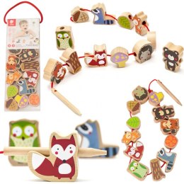 CLASSIC WORLD Drewniane Klocki do Nawlekania Zwierzęta Leśne 13 el. 18m+