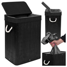 Kosz na pranie bambusowy z pokrywą SOREN 80L czarny