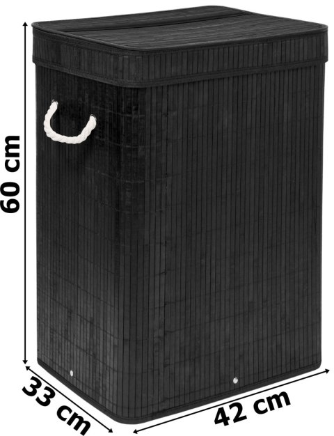 Kosz na pranie bambusowy z pokrywą SOREN 80L czarny