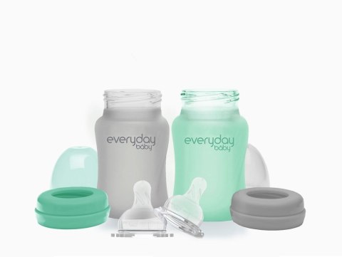 Szklana butelka ze smoczkiem S, 150 ml, szara, Everyday Baby