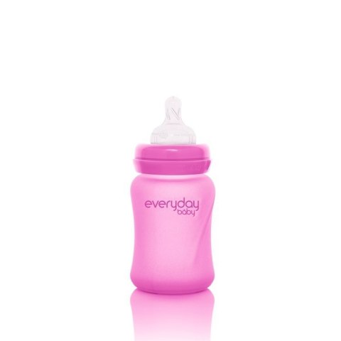 Szklana butelka ze smoczkiem S reagująca na temperaturę, 150 ml, wiśniowa, Everyday Baby