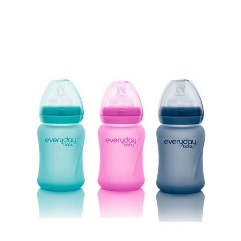 Szklana butelka ze smoczkiem S reagująca na temperaturę, 150 ml, wiśniowa, Everyday Baby