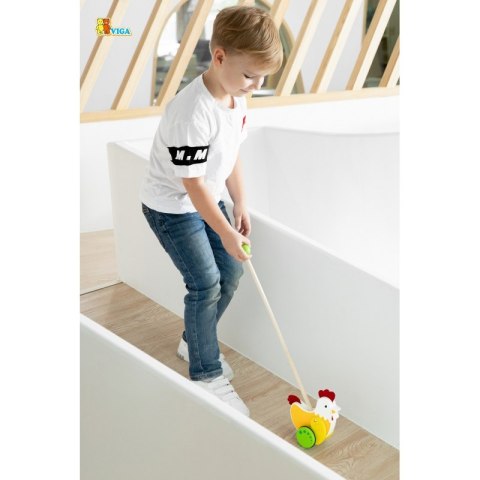 VIGA Drewniany Pchacz Edukacyjny Kurka 18m+