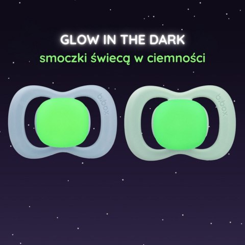 Smoczek silikonowy symetryczny 0 - 6 mies. 2 szt. glow in the dark Sky + Sage, b.box